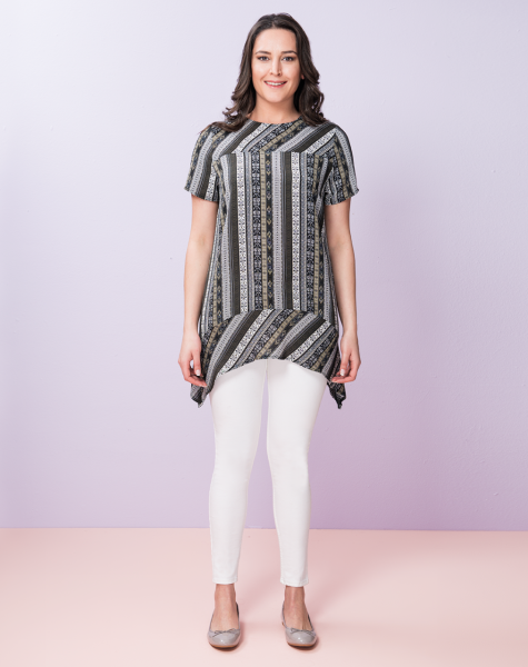 Yeşil Etnik Desenli Büyük Beden Bluz