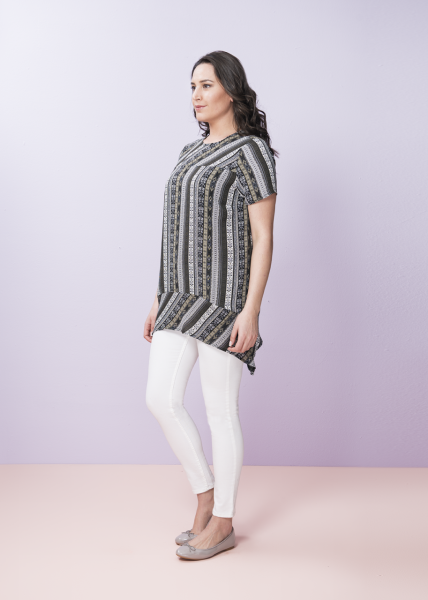 Yeşil Etnik Desenli Büyük Beden Bluz