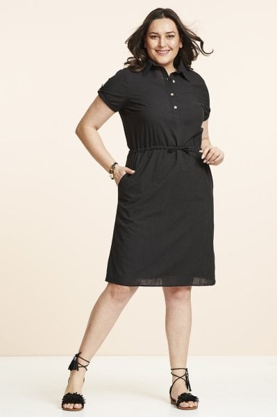 Siyah Keten Büyük Beden Elbise