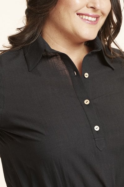 Siyah Keten Büyük Beden Elbise