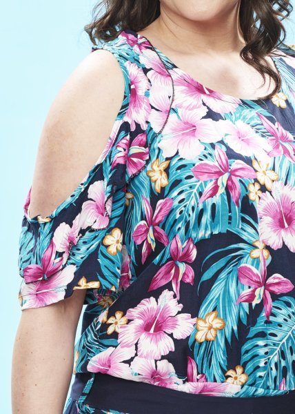 Çiçekli Viskon Büyük Beden Tulum