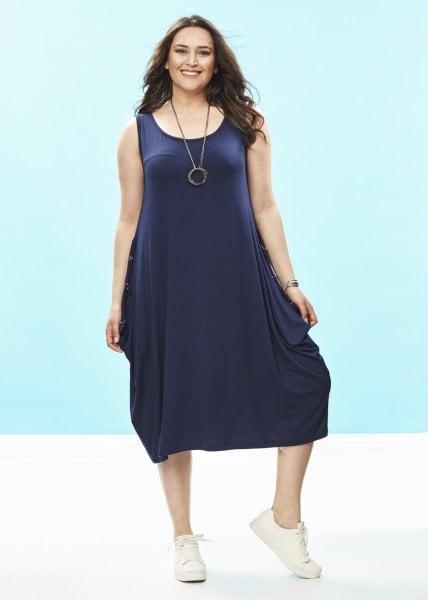 Lacivert  Penye Cepli Büyük Beden Elbise