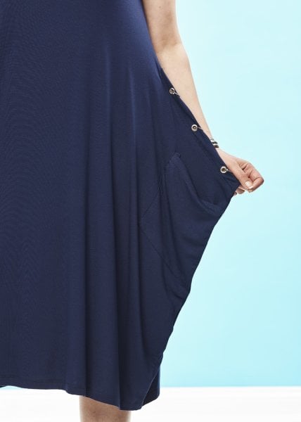 Lacivert  Penye Cepli Büyük Beden Elbise