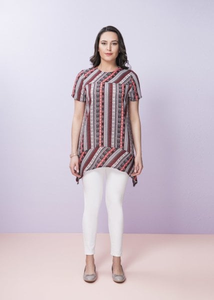Etnik Desenli Büyük Beden Bluz