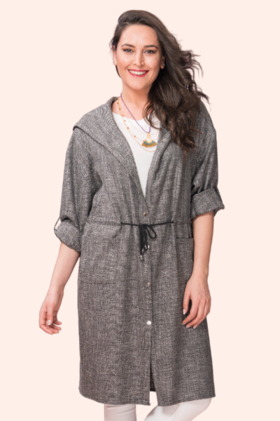 Gri Keten Büyük Beden Trençkot