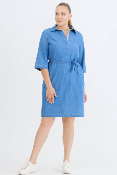 Yakası Şeritli Kot Büyük Beden Elbise