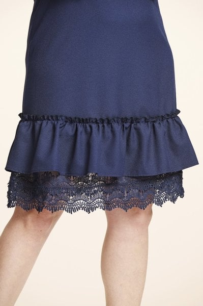 Lacivert Etek Ucu Dantel Büyük Beden Elbise