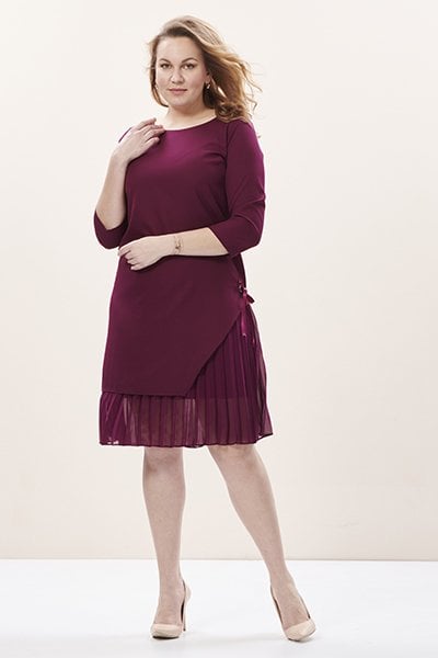 Yanı Kurdele Detaylı Mürdün Büyük Beden Elbise