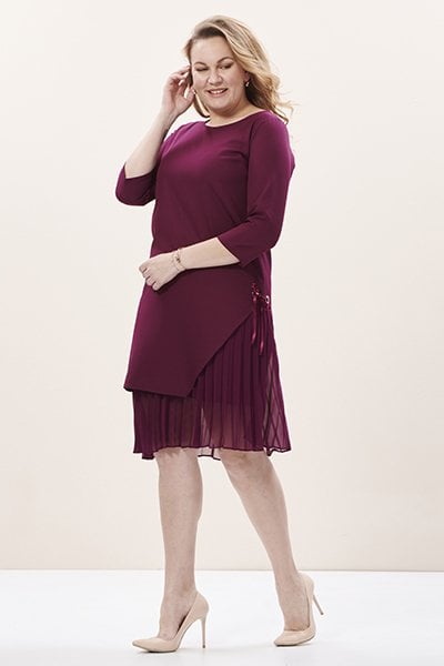 Yanı Kurdele Detaylı Mürdün Büyük Beden Elbise