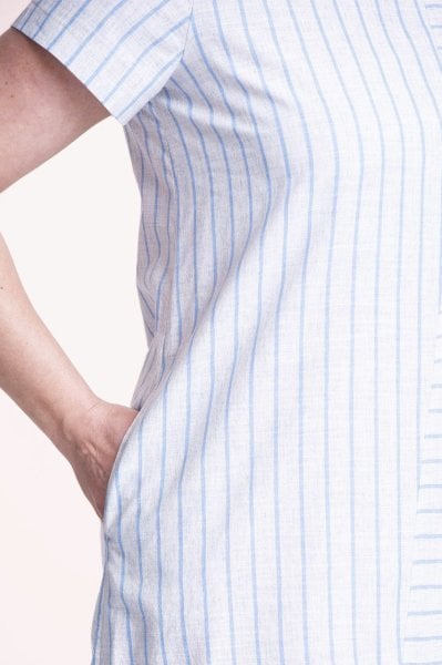 Mavi Çizgili Spor Keten Büyük Beden Elbise