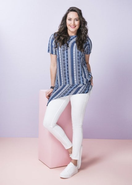 Etnik Desenli Büyük Beden Bluz