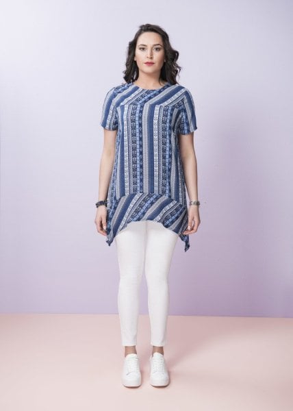 Etnik Desenli Büyük Beden Bluz