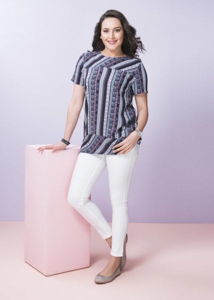 Etnik Desenli Büyük Beden Bluz