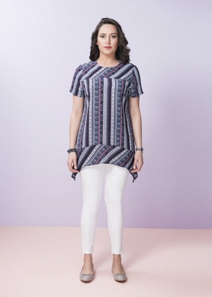 Etnik Desenli Büyük Beden Bluz