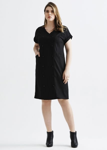 Kruvaze Çizgili Siyah Büyük Beden Elbise