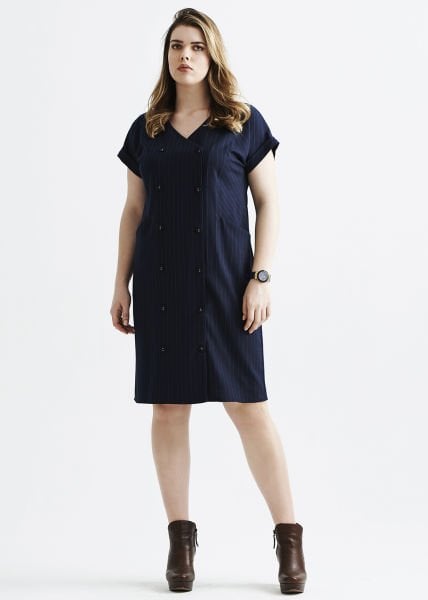 Kruvaze Çizgili Lacivert Büyük Beden Elbise