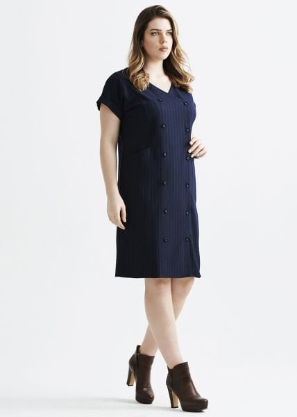 Kruvaze Çizgili Lacivert Büyük Beden Elbise