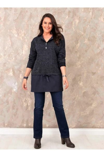 Yakası Çıtçıtlı Büyük Beden Bluz