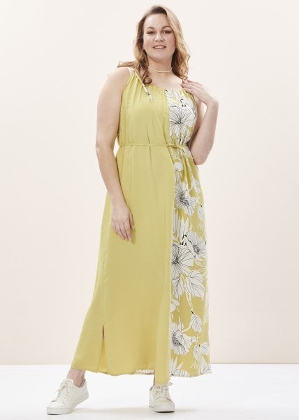 Yeşil Askılı Çiçek Desenli Viskon Büyük Beden Elbise