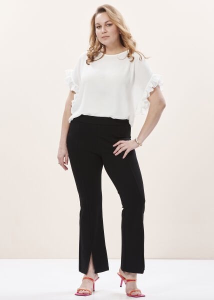 Siyah Yüksek Bel İspanyol Paça Yırtmaçlı Örme Pantolon