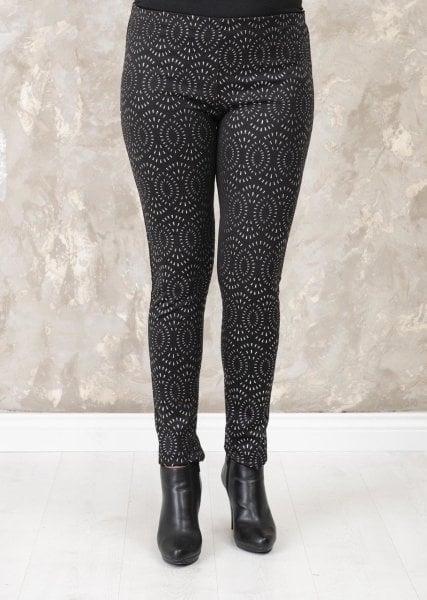 Siyah Gümüş Baskılı Büyük Beden Tayt