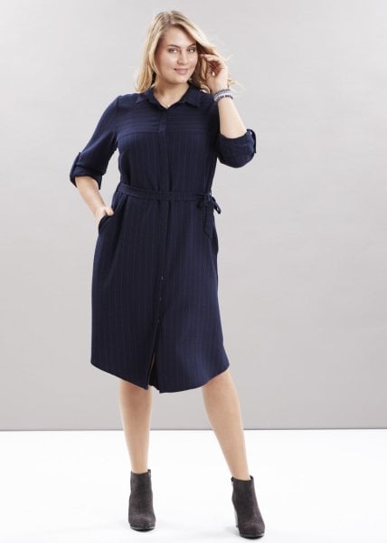 Lacivert Büyük Beden Gömlek Elbise