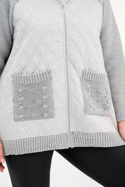 Gri Kapitoneli Kapşonlu Büyük Beden Kadın Ceket