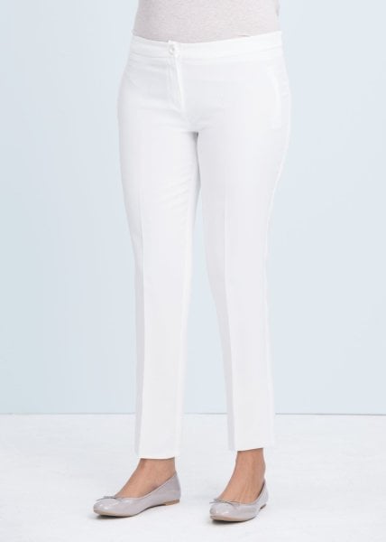 Beyaz Düşük Bel Cep Kapaklı Büyük Beden Kadın Pantolon