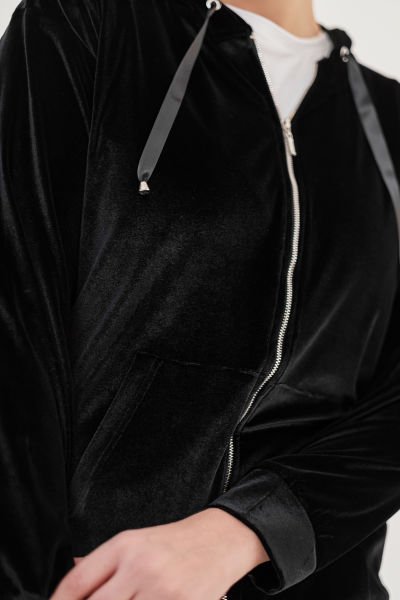 Siyah Cepli Kadife Büyük Beden Kadın Eşofman Takım