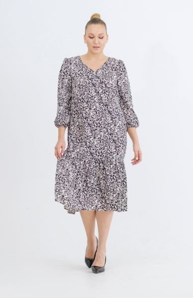 V  Yaka Zebra Desen Büyük Beden Elbise