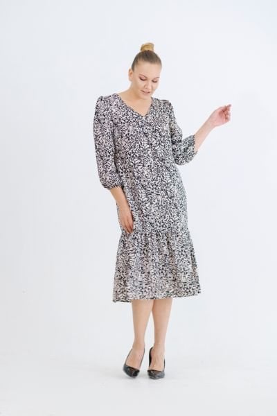 V  Yaka Zebra Desen Büyük Beden Elbise