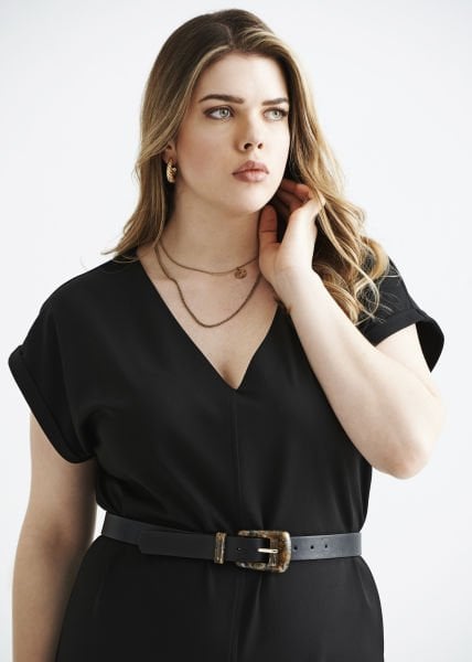 V Yaka Gabardin Büyük Beden Tulum