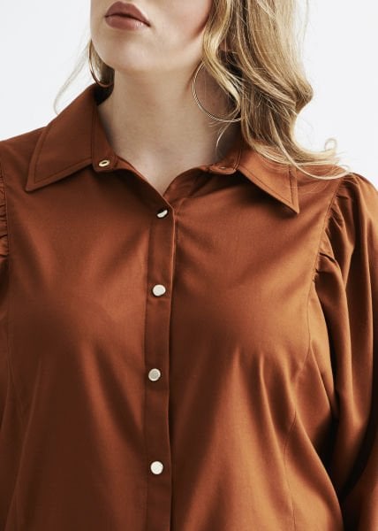 Kremit Omuz Büzgülü Büyük Beden Viskon Gömlek