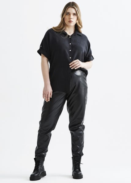 Füme Sırtı Zincir Detaylı Büyük Beden Kadın Gömlek