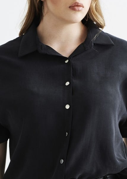 Füme Sırtı Zincir Detaylı Büyük Beden Kadın Gömlek