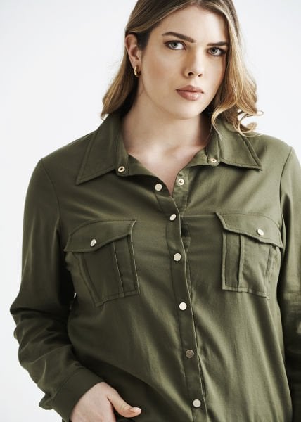 Haki Viskon Büyük Beden Gömlek