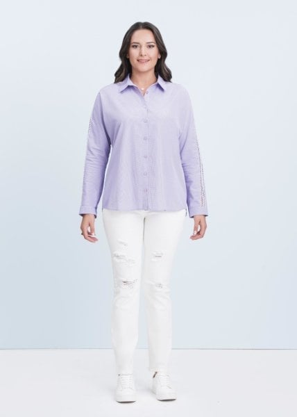 Kolu Güpür Detaylı Büyük Beden Gömlek