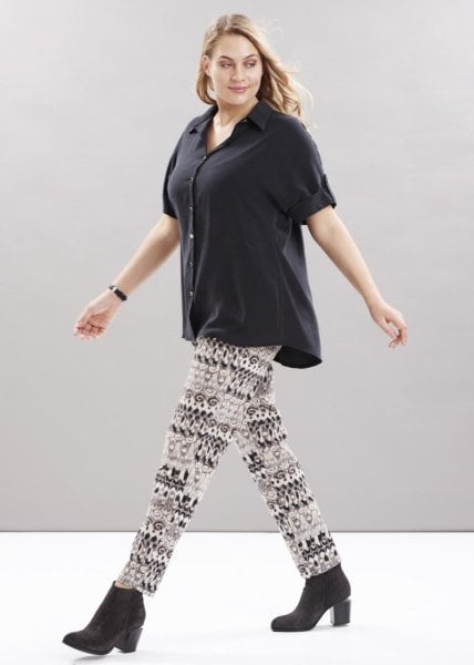 Etnik Desen Füme Büyük Beden Kadın Pantolon