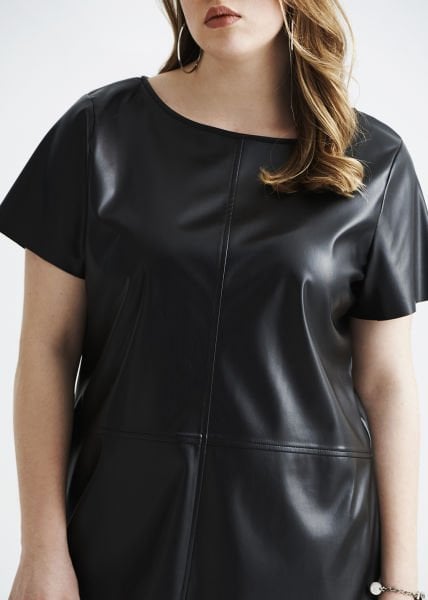 Siyah Kısa Kol Suni Deri Büyük Beden Elbise