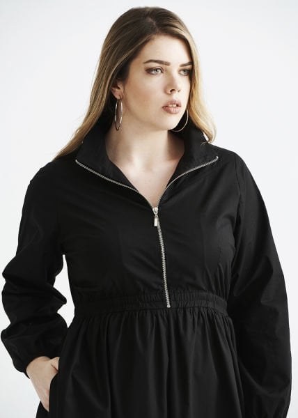 Siyah Uzun Kol Poplin Büyük Beden Elbise