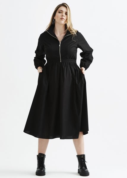 Siyah Uzun Kol Poplin Büyük Beden Elbise