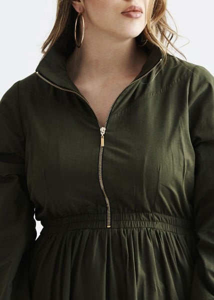 Yeşil Uzun Kol Poplin Büyük Beden Elbise