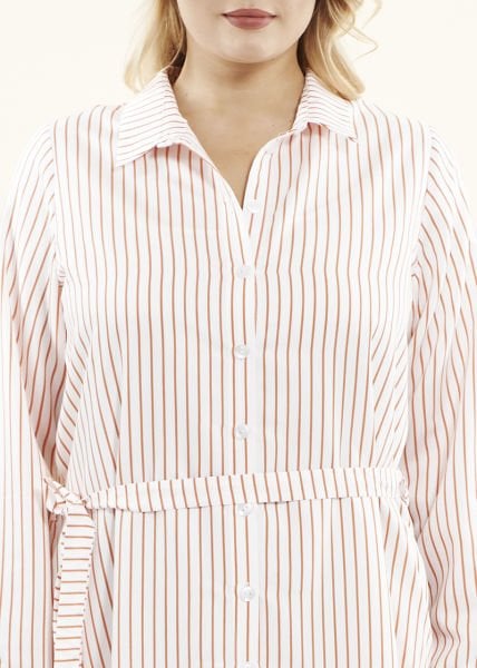 Beyaz Turuncu Çizgili Viskon Büyük Beden Gömlek Elbise