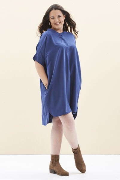 Mavi Kupra Kısa Kollu Büyük Beden Elbise