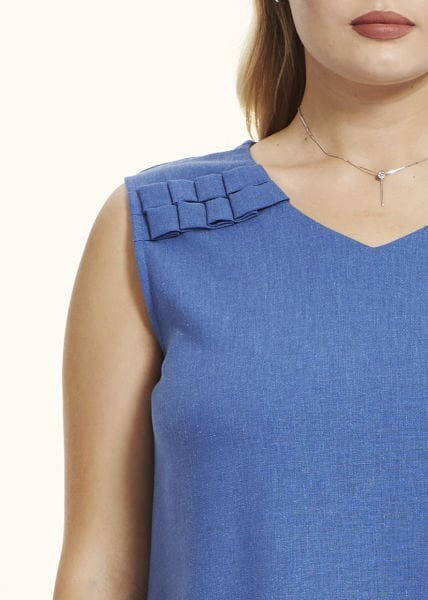 Mavi Keten Kumaş Büyük Beden Elbise