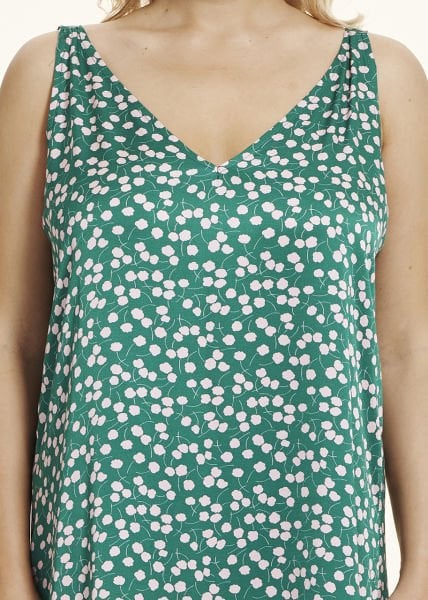 Yeşil V Yaka Saten Viskon Büyük Beden Elbise