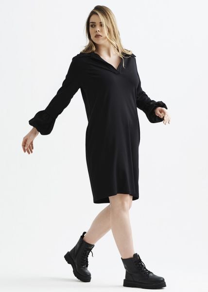 Siyah Kolu Balon Detaylı Büyük Beden   Elbise