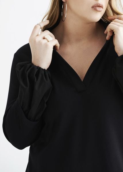 Siyah Kolu Balon Detaylı Büyük Beden   Elbise