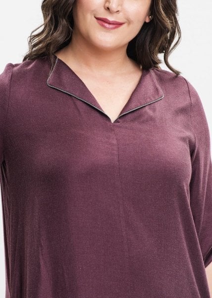 Yakası Zincirli Bordo Büyük Beden Elbise