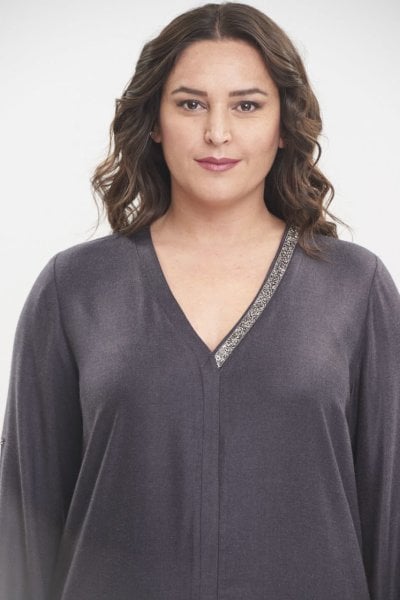 V Yaka Antrasit Büyük Beden Elbise